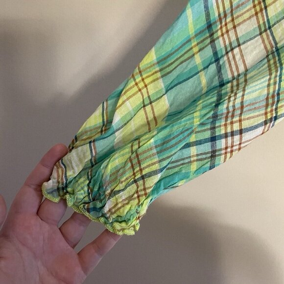 Lane Bryant 18/20 Green Plaid Cotton Gauze Long Sleeve Smocked Keyhole Top NWT - Picture 4 of 12